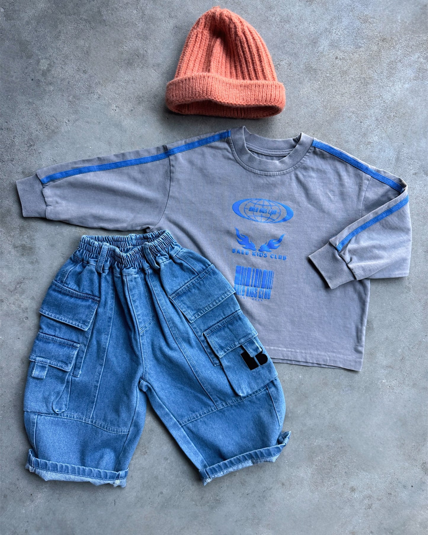Signature Long Sleeve Tee - Washed Grey & Blue