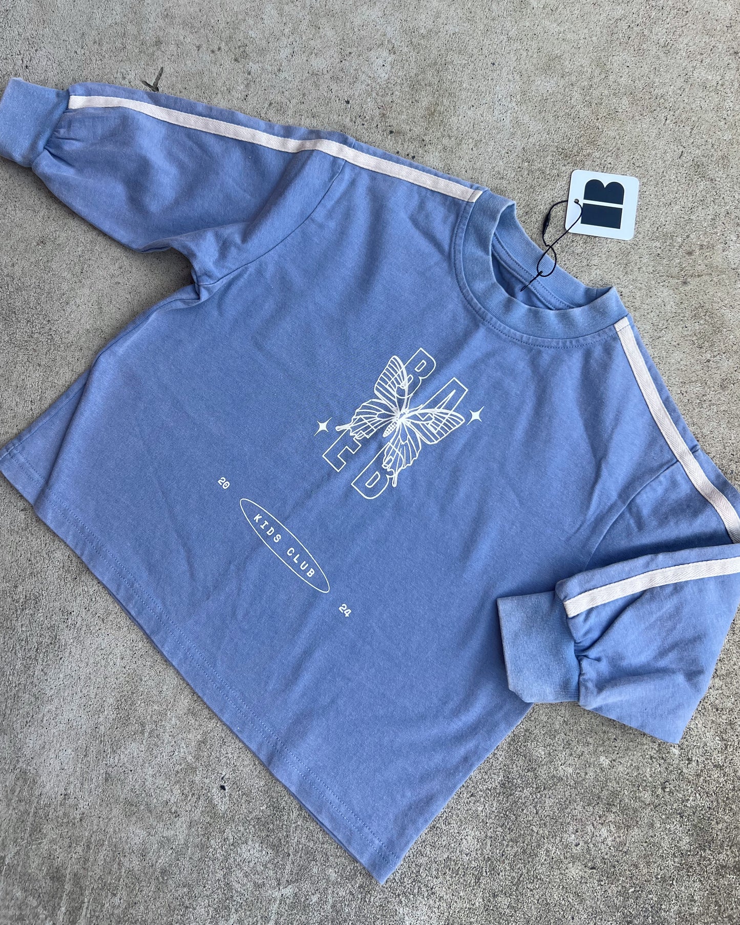 SAMPLE: Washed Blue/Purple Butterfly Long Sleeve